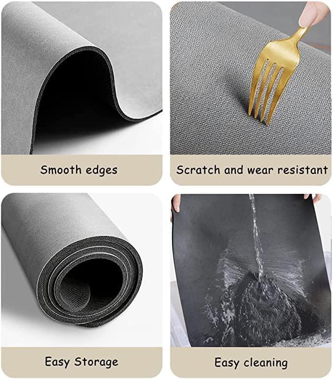 Lightweight quick-drying mat features smooth edges, scratch resistance, easy storage, and effortless cleaning.