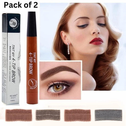 Waterproof 4 Points Microblading Eyebrow Pen with Micro-Fork Tip, Pack of 2, showcasing available shades on model.