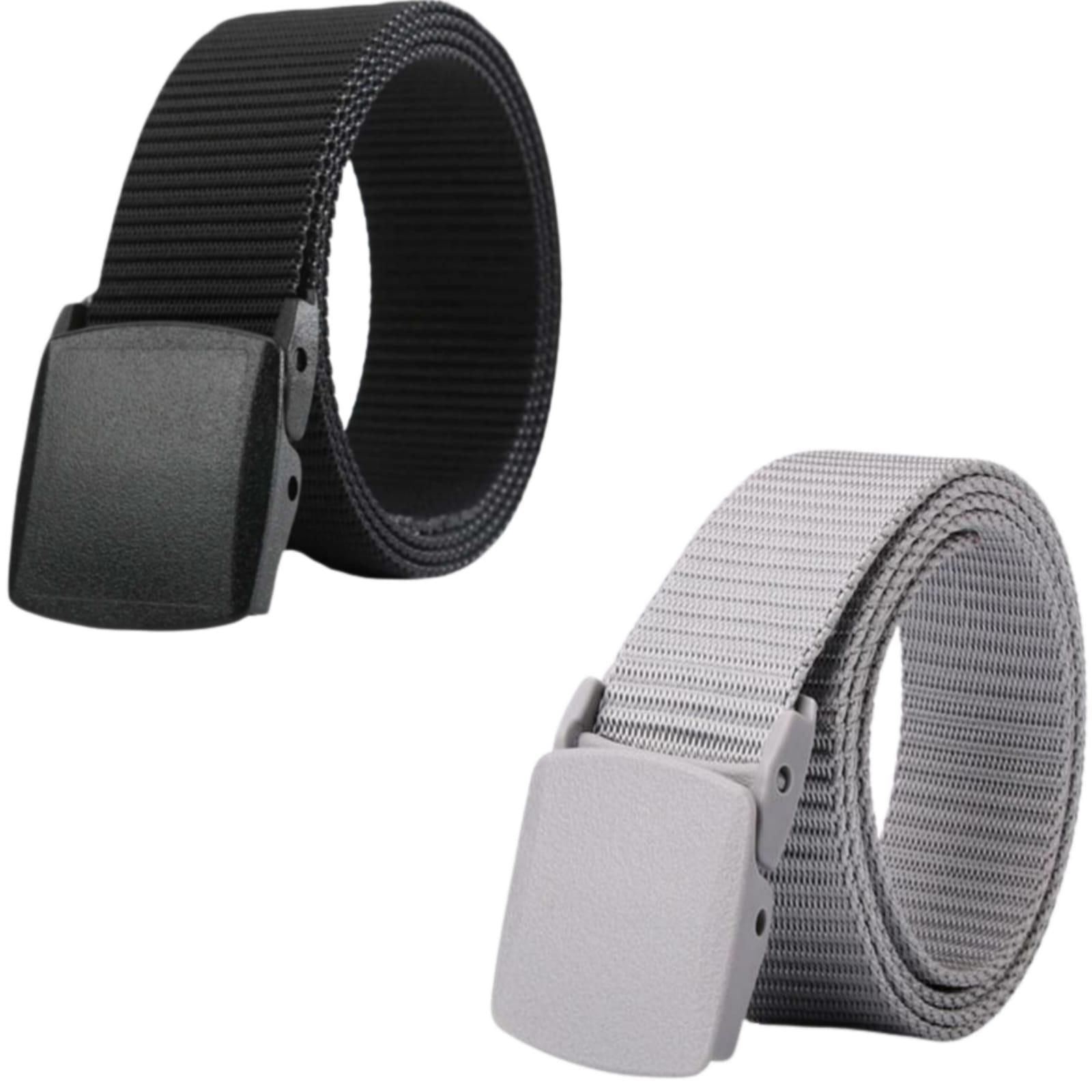 Unisex canvas belt pack of 2, featuring black and gray colors, perfect for casual wear.