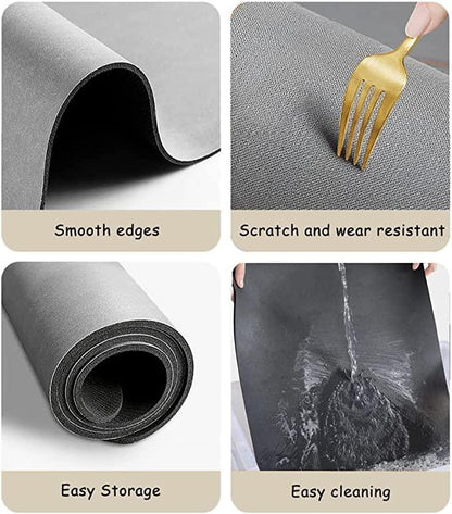 Lightweight quick-drying mat features smooth edges, scratch resistance, easy storage, and effortless cleaning.